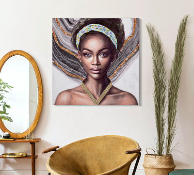 Handmade Modern Black Woman Portrait Canvas Painting