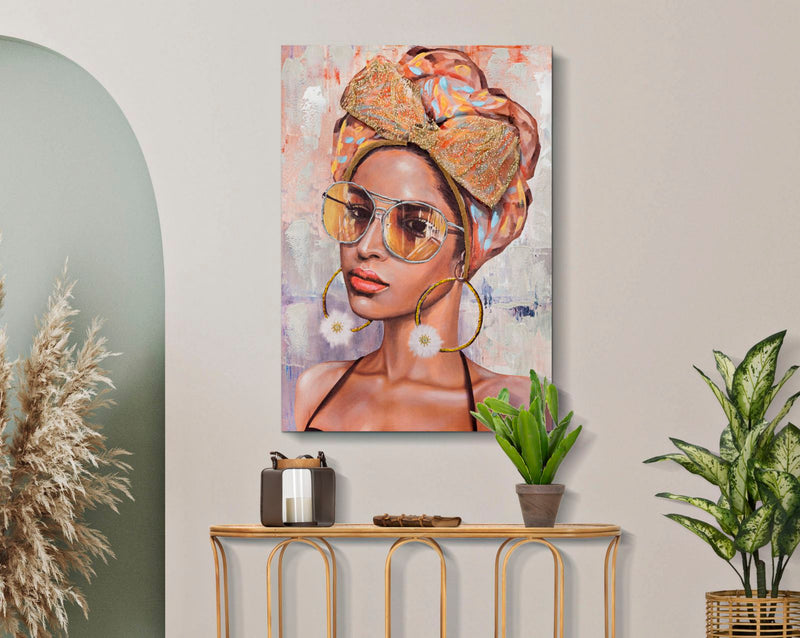 Modern Handmade Painting of a Woman with Headscarf 