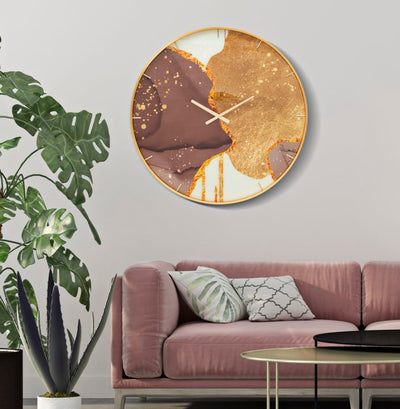 Metal & Glass Abstract Golden Brown Wall Clock