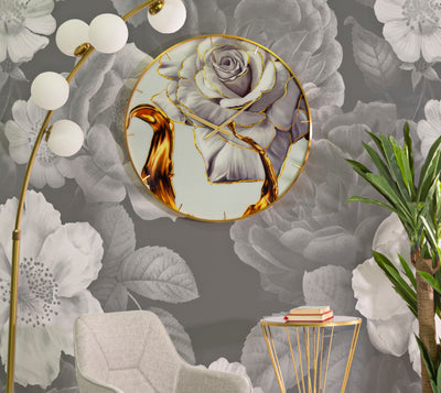 Golden & White Glam Rose Wall Clock