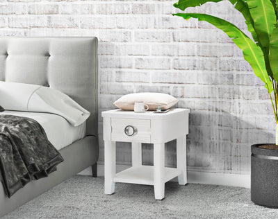 White Rectangular Bedside with Drawer& Shelf