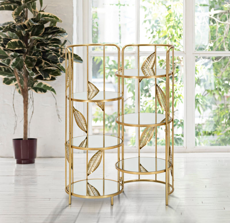 Golden Metal & Glass Cloasable Bookcase with Leaf Decor