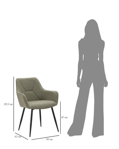Army Green Chair with Black Metal Legs in Pair