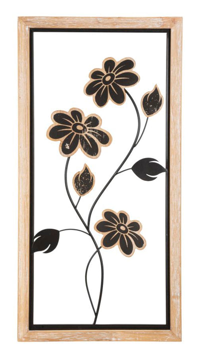 Metal Black & Wooden Flower Wall Decor in Square Frame