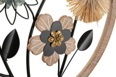 Metal & Wooden Flower Wall Decor in Round Frame