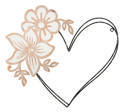 Metal & Wooden Heart with Flowers Wall Decor