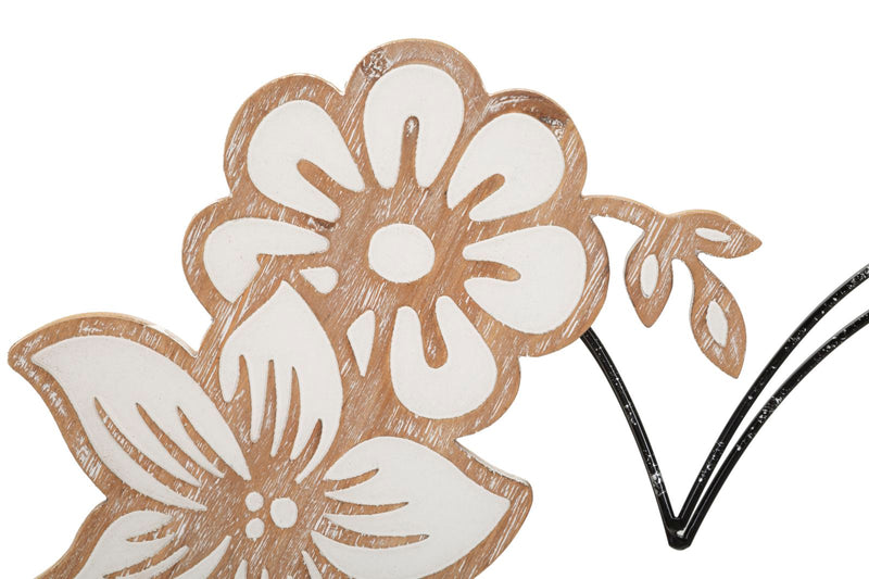 Metal & Wooden Heart with Flowers Wall Decor