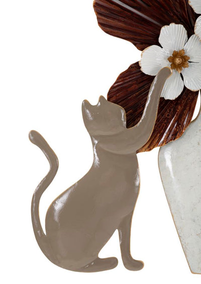 Metal Cat & Vase with Flowers Wall Decor