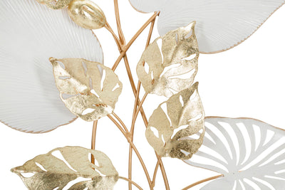 Golden & White Metal Leaves Wall Decor