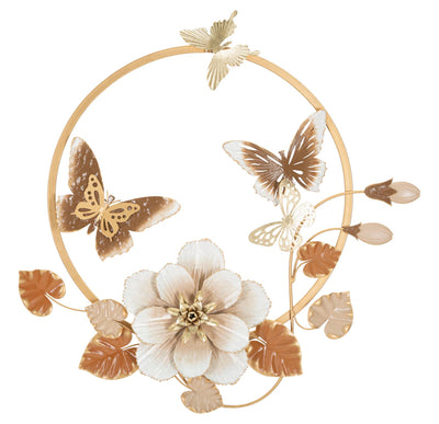 Metal Butterfly & Flower Wall Decor with Round Frame
