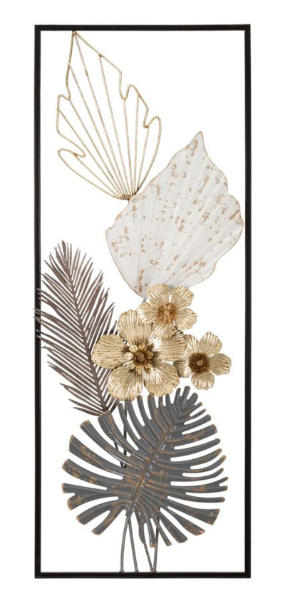 Metal Tropical Levaes Wall Decor in Square Frame