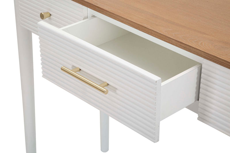 White Wooden Rectangolar Console Table with 3 Drawers