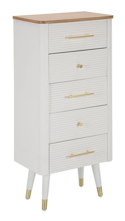 White Wooden Chest of Drawers with Brown Top
