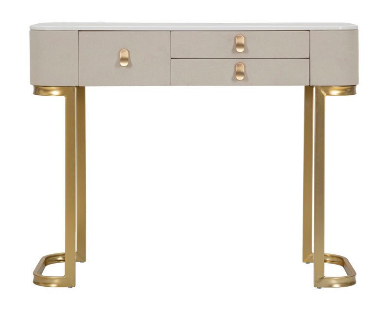 Golden & White Console Table with Marble Patterned Top