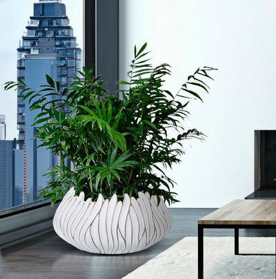 White Modern Round Vase with Wavy Design