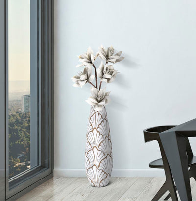 Large White Modern Shell Patterned Vase