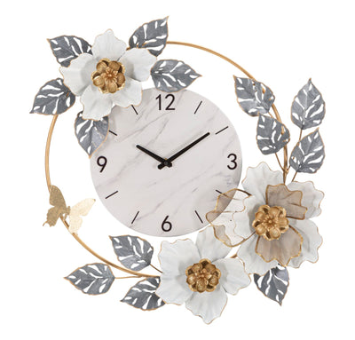 Metal Flower & Leaves Wall Clock