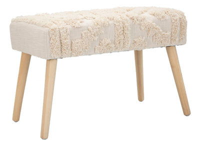 Cream Rectangular Bench with Wooden Legs