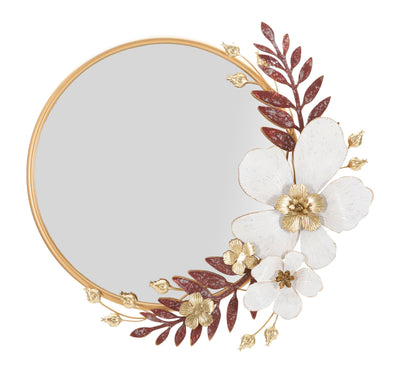 Metal Floral Round Wall Mirror