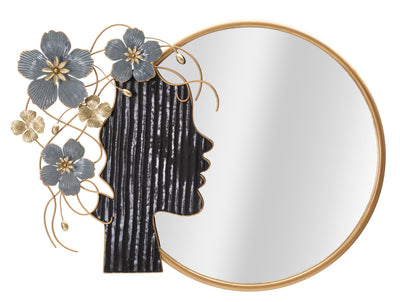 Metal Round Wall Mirror with Floral Lady