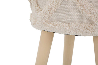 Cream Round Stool with Wooden Legs