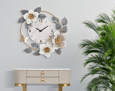 Metal Flower & Leaves Wall Clock