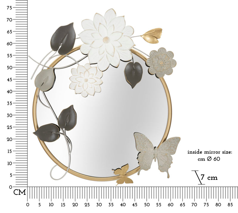 Metal Round Flower & Butterfly Wall Mirror