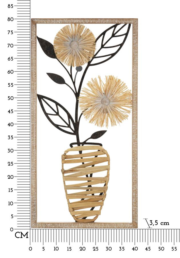 Metal & Wooden Vase with Flowers Wall Decor in Square Frame