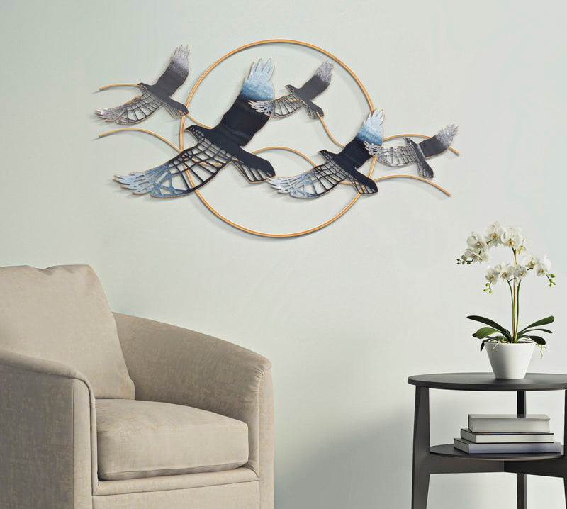Metal Flying Birds Wall Decor with Round Frame