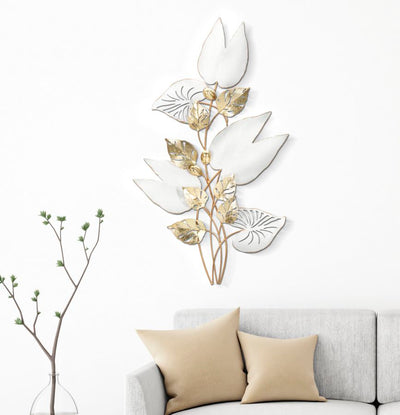 Golden & White Metal Leaves Wall Decor