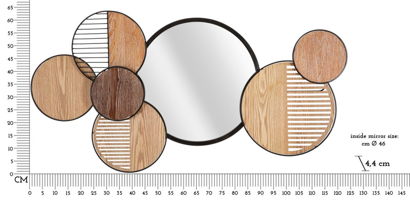 Metal & Wooden Geometric Circles Wall Mirror