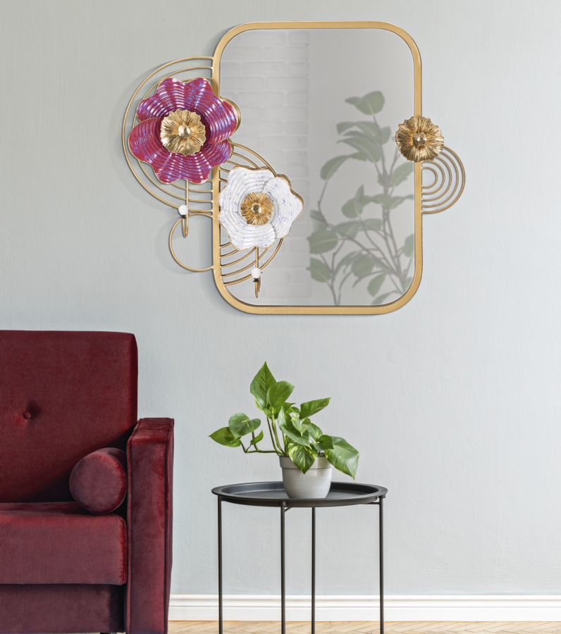 Metal Floral Square Wall Mirror