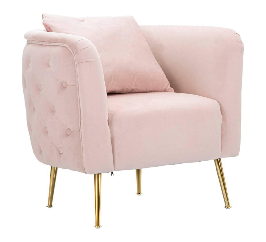 Light Pink Velvet Armchair with Golden Metal Legs