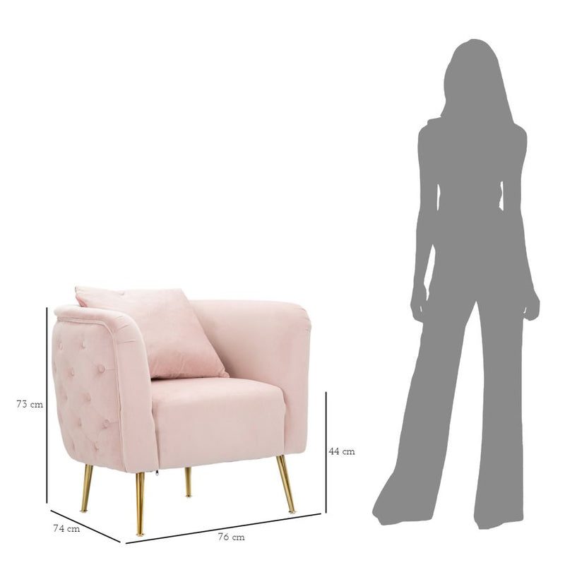 Light Pink Velvet Armchair with Golden Metal Legs