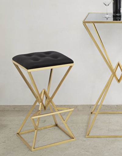 Golden & Black Metal  Piramid Bar Pouf Chair