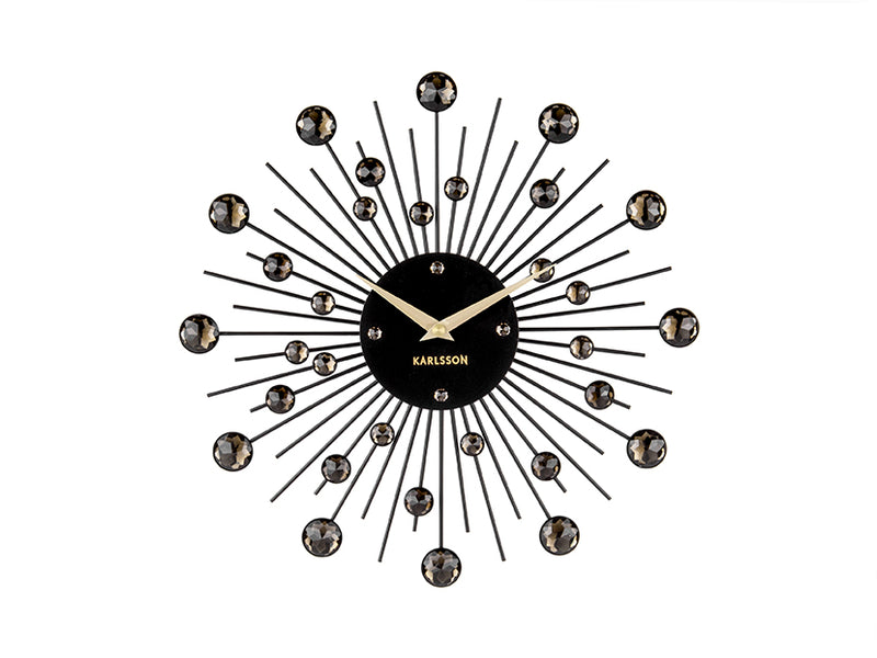 Black & Golden Wall Clock "Sunburst" with Crystals