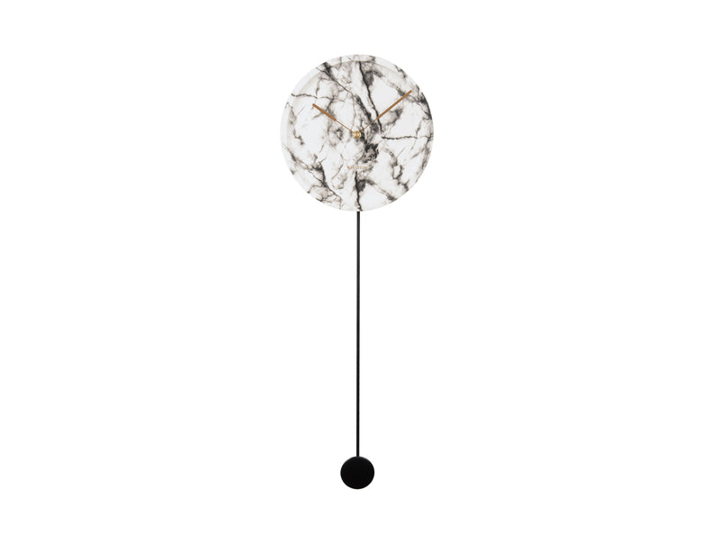 Pendulum Wall Clock – Designer Clock with White Marble Print "Pendule Longue"