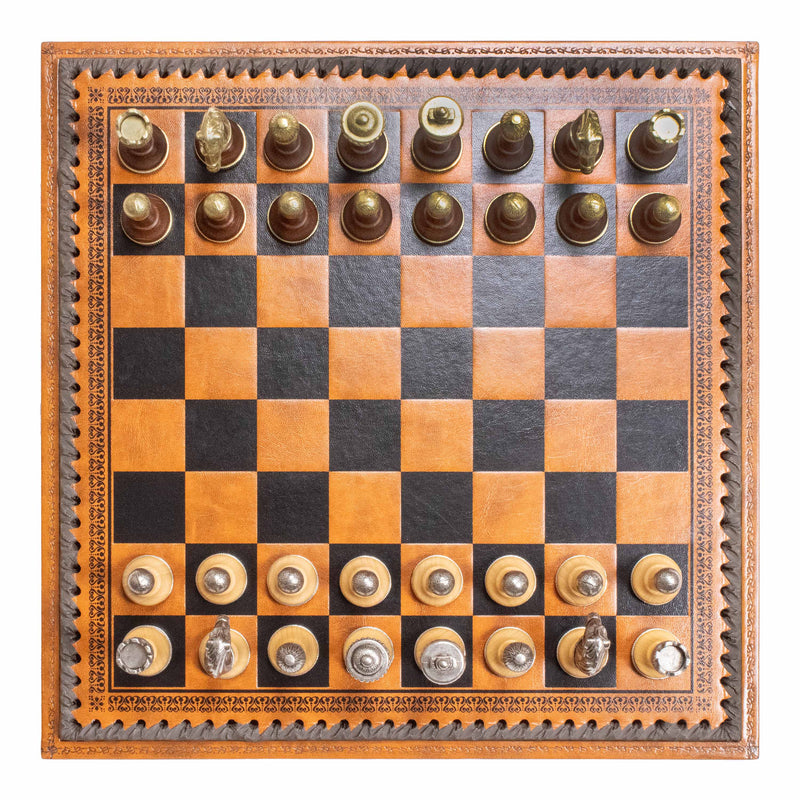 Premium Metal Chess Set with Multifunction Leatherette Board by Italfama
