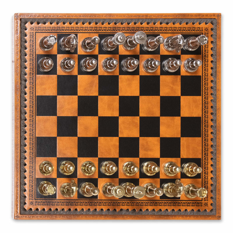 Metal Staunton Chess Set with Multifunction Leatherette Board by Italfama