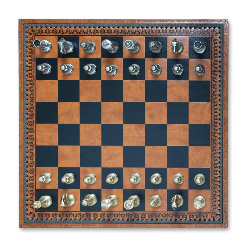 Staunton Brass Chess Set with Large Multifunction Leatherette Board by Italfama