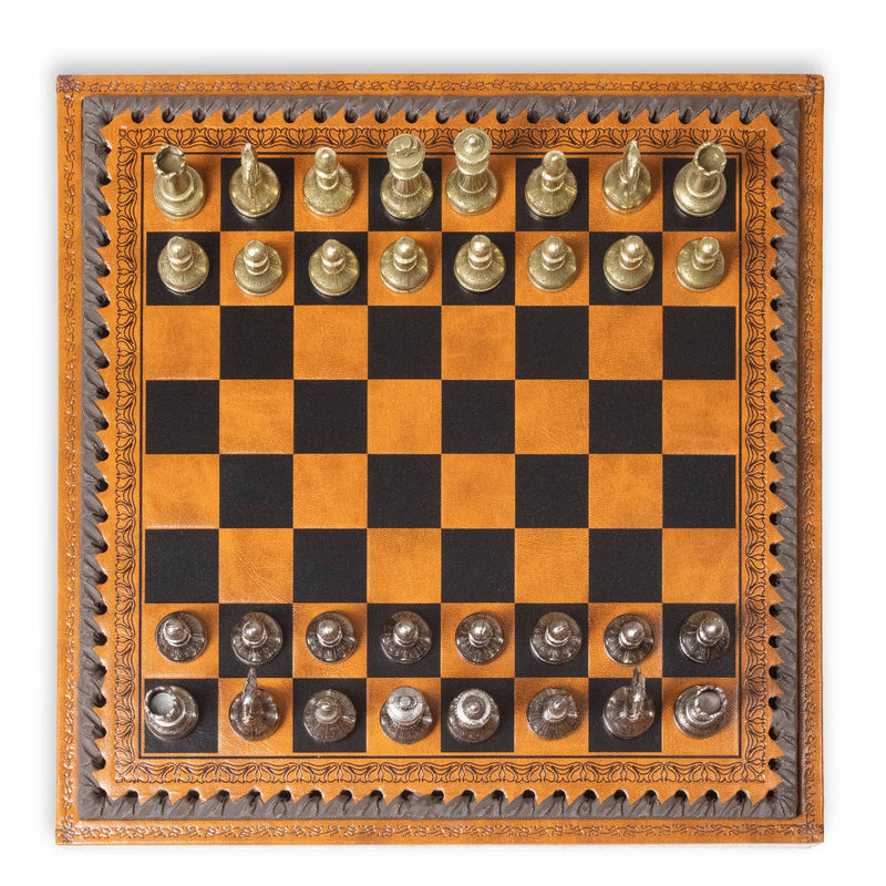 Mignon Flowery Chess & Checkers Set on Leatherette Board by Italfama