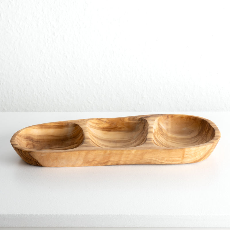 Handmade Olive Wood Plate with 3 Sections