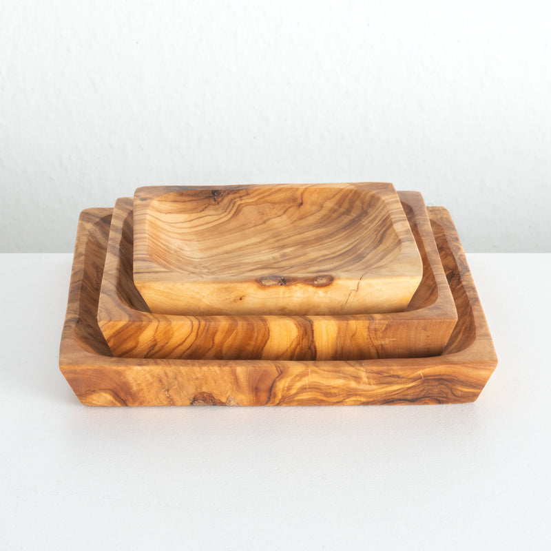 Handmade Olive Wood Plate Set – Square Shape (3-Piece)