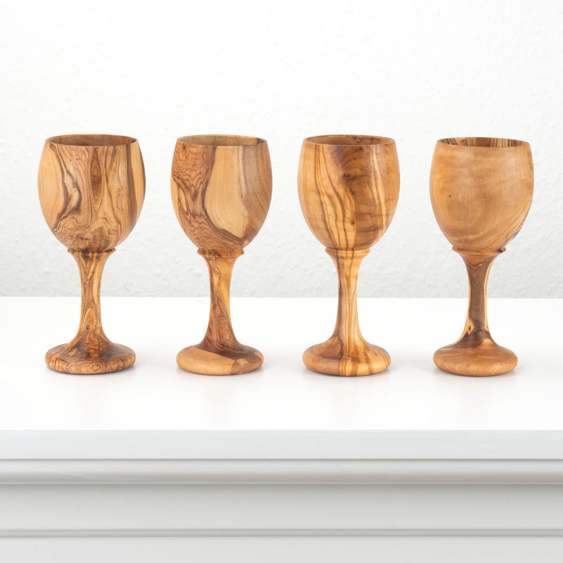 Handmade Olive Wood Wine Glass Set (4-Piece)