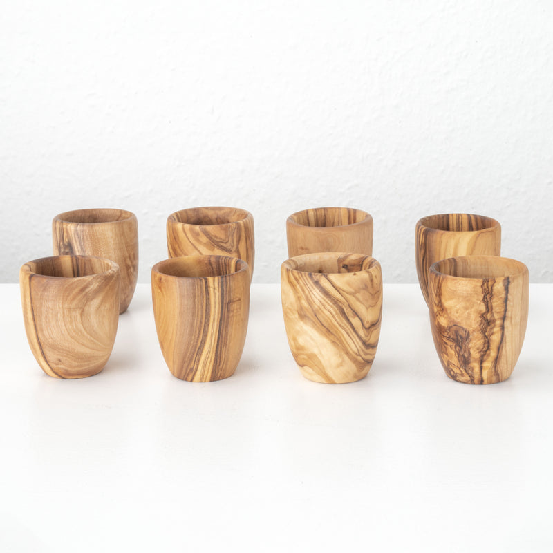 Handmade Olive Wood Schnapps Glass Set (8-Piece)