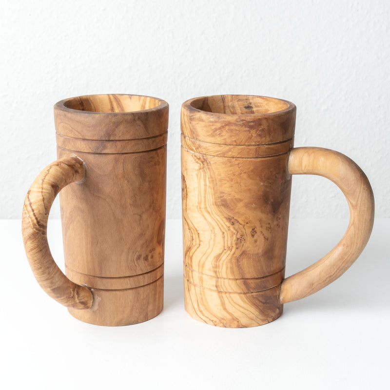 Handmade Olive Wood Beer Glass Set (2-Piece)