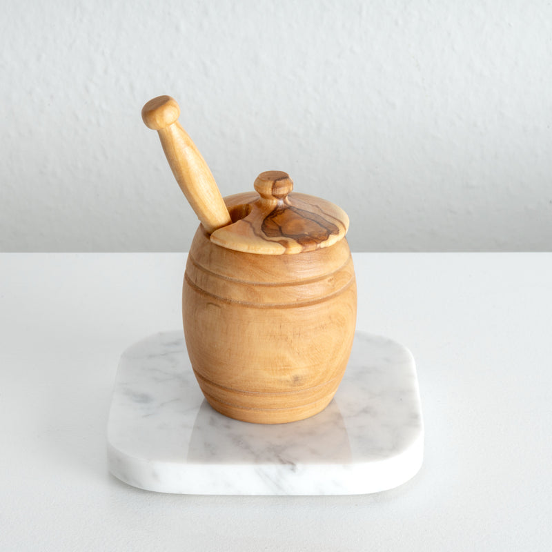 Handmade Olive Wood Honey Pot with Spoon