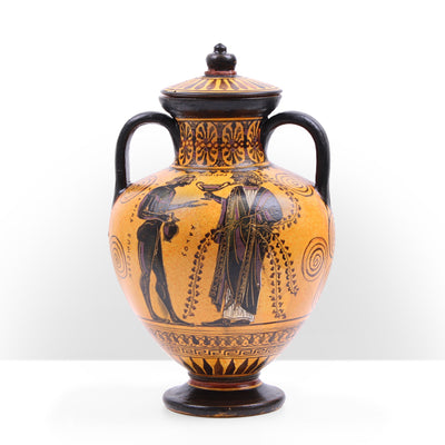 Black-Figure Greek Amphora Vase with Fighting Scene