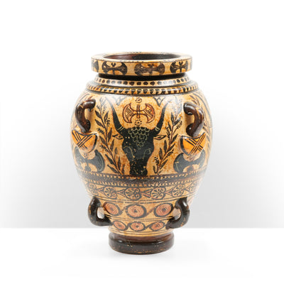 Greek Cretan Vase with Minoan Bull-Axe & Foliage Pattern