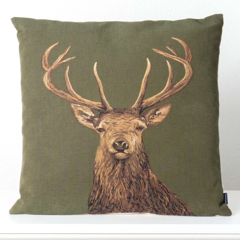 Green Cushion with Deer Motif (Gobelin Woven)